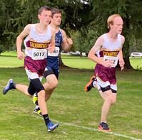 Josh Langseth (left) placed 76th and Caleb Goff (right) placed 95th out of 160 runners in the 16-team field at the MSHSL Class AA State Championship Cross Country meet at St. Olaf College on Nov. 6.