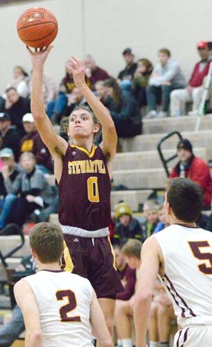 Nolan Stier sets and shoots the three-ball before a defender can get a hand in his face.