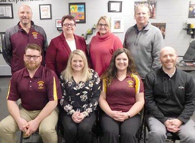 The Stewartville School Board held its organizational meeting for 2020 on Monday evening, Jan. 6. School Board members, and their positions for the coming year, include, front row, from left, Ryan Ravenhorst, treasurer; Nichol O’Neill, vice chair; Rebecca Wortman, chair; and Will Welch, clerk. Back row, from left, Todd Emanuel, director; Belinda Selfors, superintendent; and Lori Miller-Beach and Dean Mikel, directors.