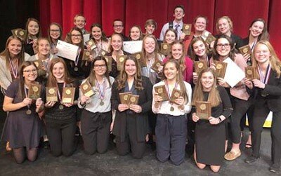 The 28 Stewartville High School Business Professionals of America (BPA) students who qualified to compete at the State BPA Leadership Conference in Minneapolis March 5-7 include, front row, from left, Kendall Clausen, Emilie Rupprecht, Haley Wangen, Maggie Beach, Gracie Waltman and Miah Mikel. Second row, from left, Grace Elton, Maya Krapf, Mya Wangen, Rachel Husgen, Tessa Lanzel, Gabi Schei, Olivia Field, Anna Buckmeier and Sarah Watters. Third row, from left, Lauren Buckmeier, Mckenna Pickett, Maya Ramp, Malena Krapf, Rachel Boe, Haylee Felt, Isabel Field and Kate Pedelty. Back row, from left, Henry Gray, Brody Erickson, Noah Looney and Will Tschetter. Also, Ben Trenary, another student who qualified for state, is not pictured.