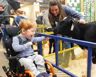 Charlie Gottman, 3, a preschooler at the Central Education Center, left, is happy to see a calf shown by Elizabeth Hurley, a senior at Stewartville High School and a member of the SHS FFA, at the FFA Ag Fair on Wednesday, Feb. 26.