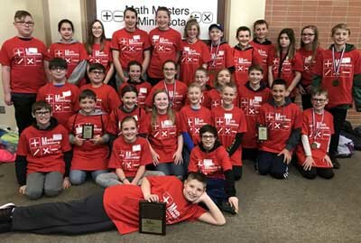 Stewartville Middle School sixth graders who took part in the annual Math Masters competition in Rochester on Friday, Feb. 28 include, front row, from left, Luella Jeche, Wes Goller and Braden Engel. Second row, from left, Dylan Doherty, Milo Honsey, Abbie Langseth, Lily Lukes, Chris Watters and Matthew Watters. Third row, from left, Miko Hoot, Karsten DeCook, Audrey Shindelar, Audra Byrne, Jacob Bernhardt, Brody Buckmeier, Colton Kropp, Vince Wellik and Charlie Boerger. Back row, from left, Colin Friend, Rynn Jorgenson, Anne Bestor, Ella Theobald, Addison Ruffridge, Greta Ravenhorst, Chayce Klinger, Beau Johnson, Carson Jannsen, Ellie Bouse, Ivy Smoley and Colton Swanson.