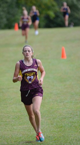 Ali Graff uses her long strides to gain a big lead going downhill.