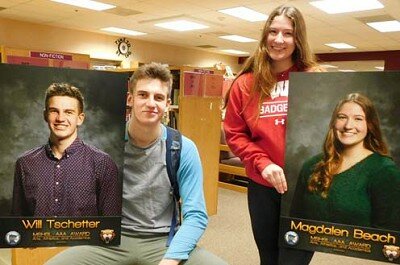 Will Tschetter, left, and Maggie Beach, seniors at Stewartville High School, have been named the SHS recipients of the Minnesota State High School League’s AAA Award for excellence in academics, athletics and the arts for the 2020-21 school year. To qualify for the award, a student must earn a cumulative grade point average of 3.0 or above on a 4.0 scale and participate in MSHSL-sponsored athletics and fine arts. Recipients must also abide by the MSHSL code of conduct. Scott Gulbranson, a local photographer, took the portrait photos.