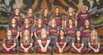 The 2021 Stewartville softball team members are, front row, from left, Josie Kahoun, Alayna Leighton, Emersyn Miller, Ariana Tapia, Abigail Teal, Abigail Scanlan. Middle row, from left, Tressa Smith, Grace Elton, Katie Beagle, Elizabeth Willenborg, Emma Klingsporn, Shelbie Sackett. Back row, from left, Coach Savanah Horstmann, Hannah Martinson, Katelyn McClellan, Shailee Nagel, Mya Sistad, Coach Curt Hughes. Missing from photo, Camryn Elzen, Ariaya Herman and Coach Caitlyn Hughes.