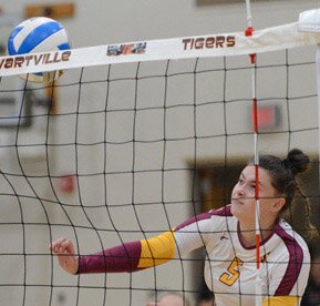 Emily Lamb led the Tigers with seven kills in Stewie�s 2-0 win over Winona at the Chaska tournament.